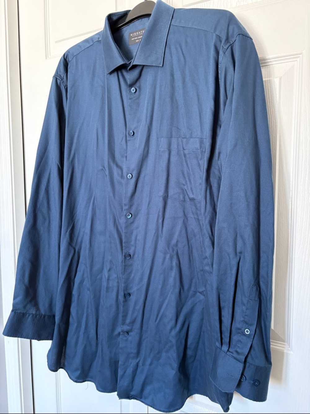 Navy Blue Men's Dress Shirt with Spread Collar